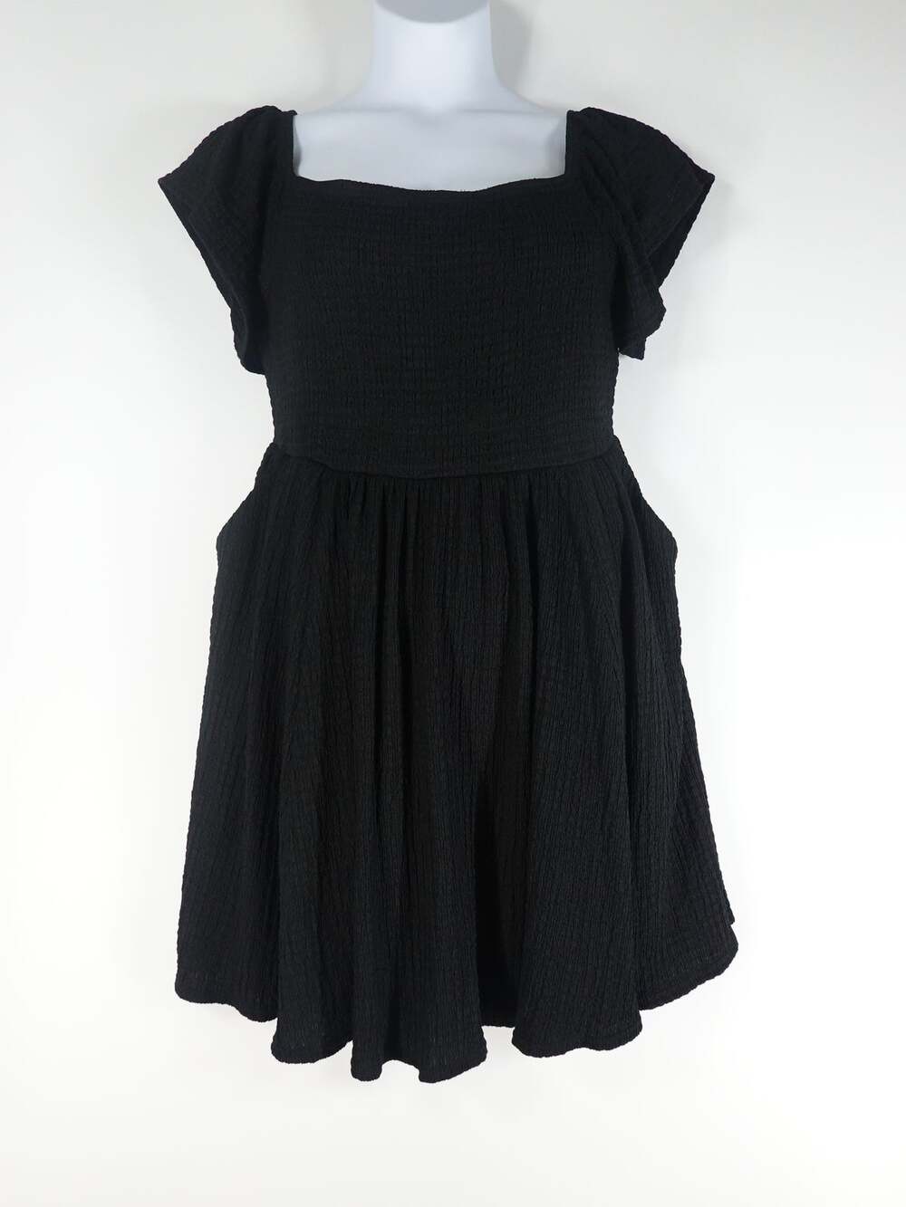 Torrid Dress Women 2X Black Midi Crinkle Poly Knit Off Shoulder Peasant NEW